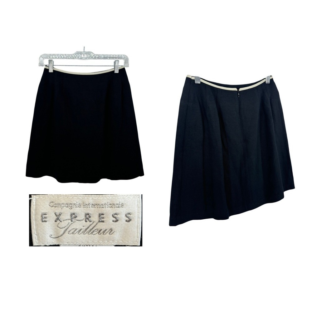 Vintage Express Mini Skirt Black Linen Blend A-Line Preppy Womens 7/8